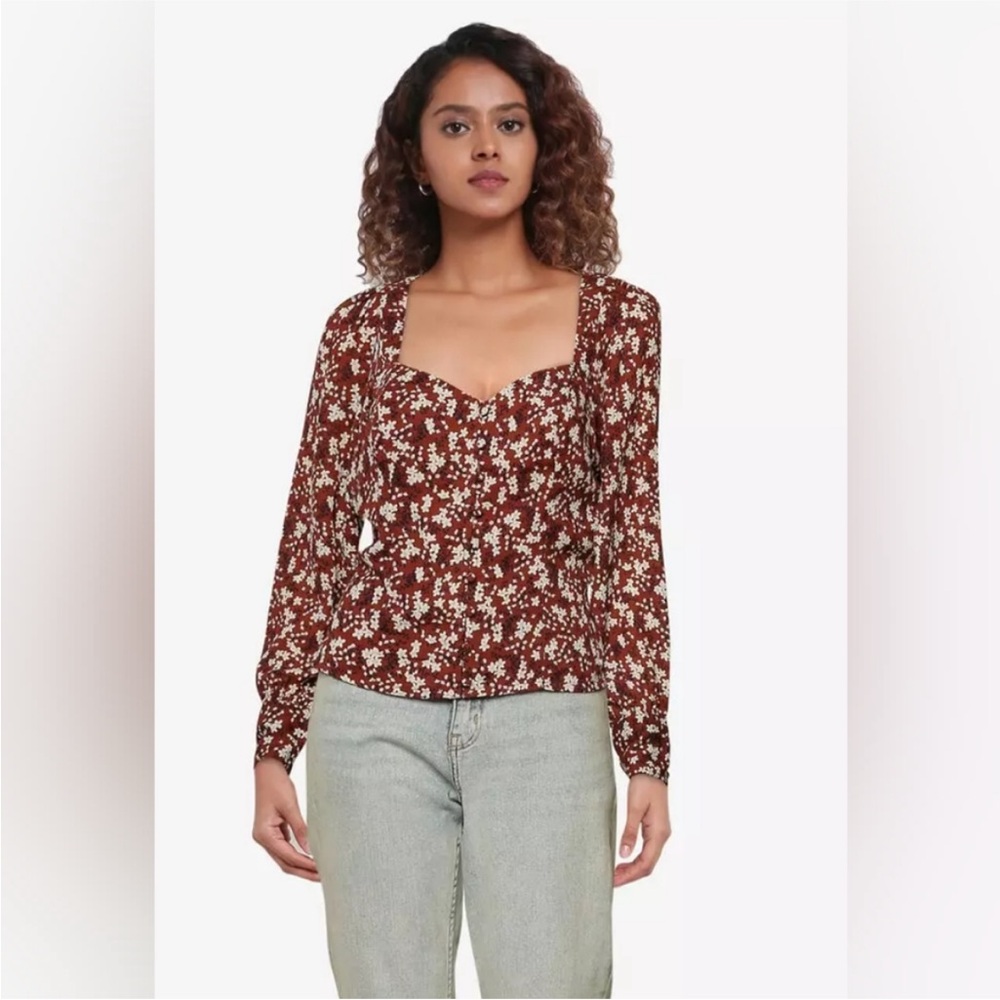 CLOSET CLEANOUT: Abercrombie & Fitch-Sleeve Brown Floral Button Top Size Large